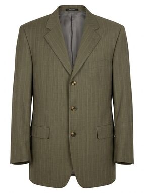 Hugo Boss Men's Pinstripe Virgin Wool Suit Jacket Blazer Olive Green 46R / 56